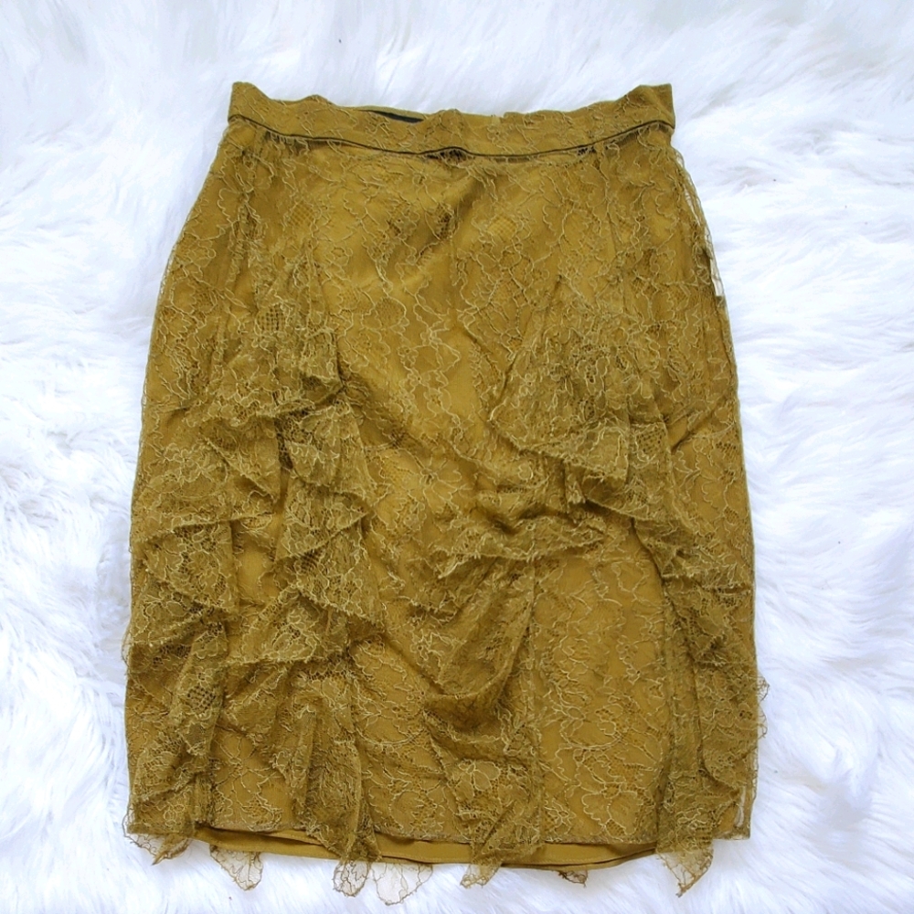 Burberry green silk and lace skirt